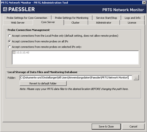 PRTG Administration Tool: Core Server PRTG Administration Tool: Core Server