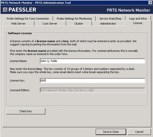 PRTG Administration Tool: License PRTG Administration Tool: License