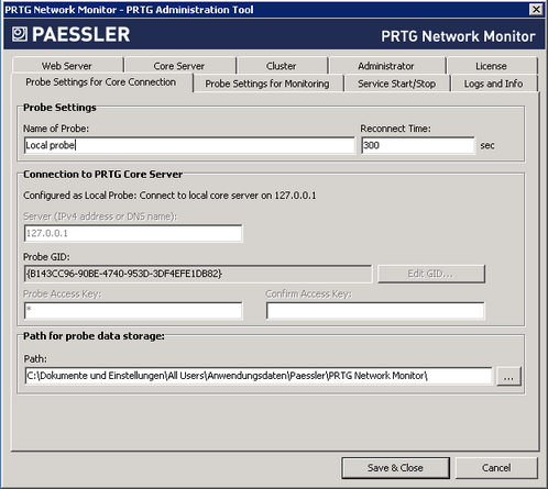 PRTG Administration Tool: Probe Settings for Core Connection PRTG Administration Tool: Probe Settings for Core Connection